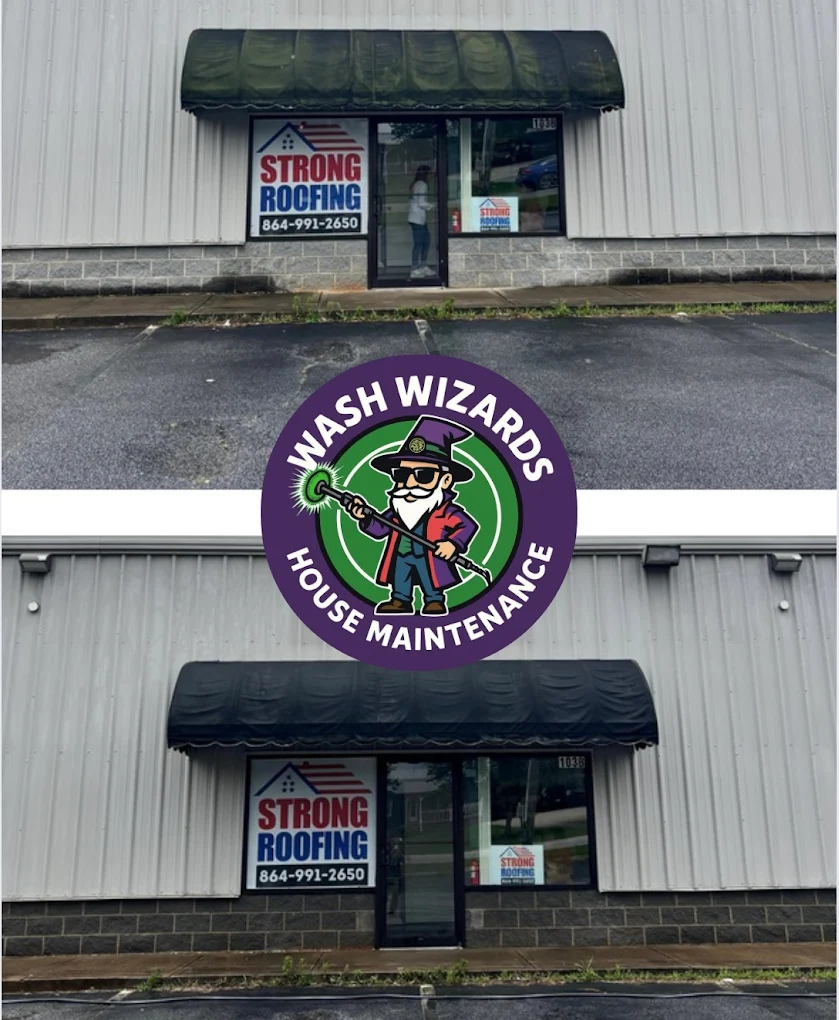 Strong Roofing commercial building before and after wash