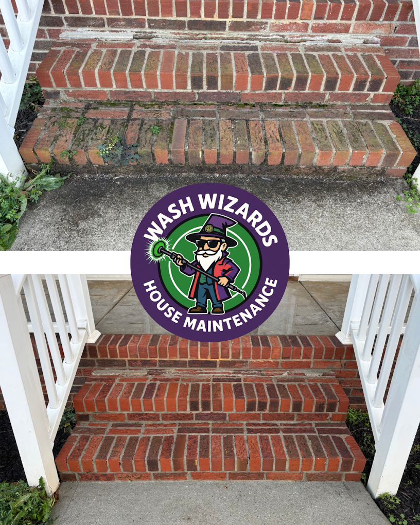Brick steps before and after pressure washing