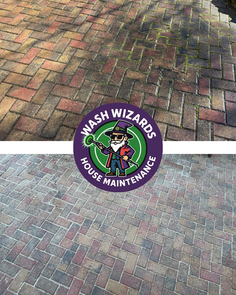 Paver driveway before and after cleaning